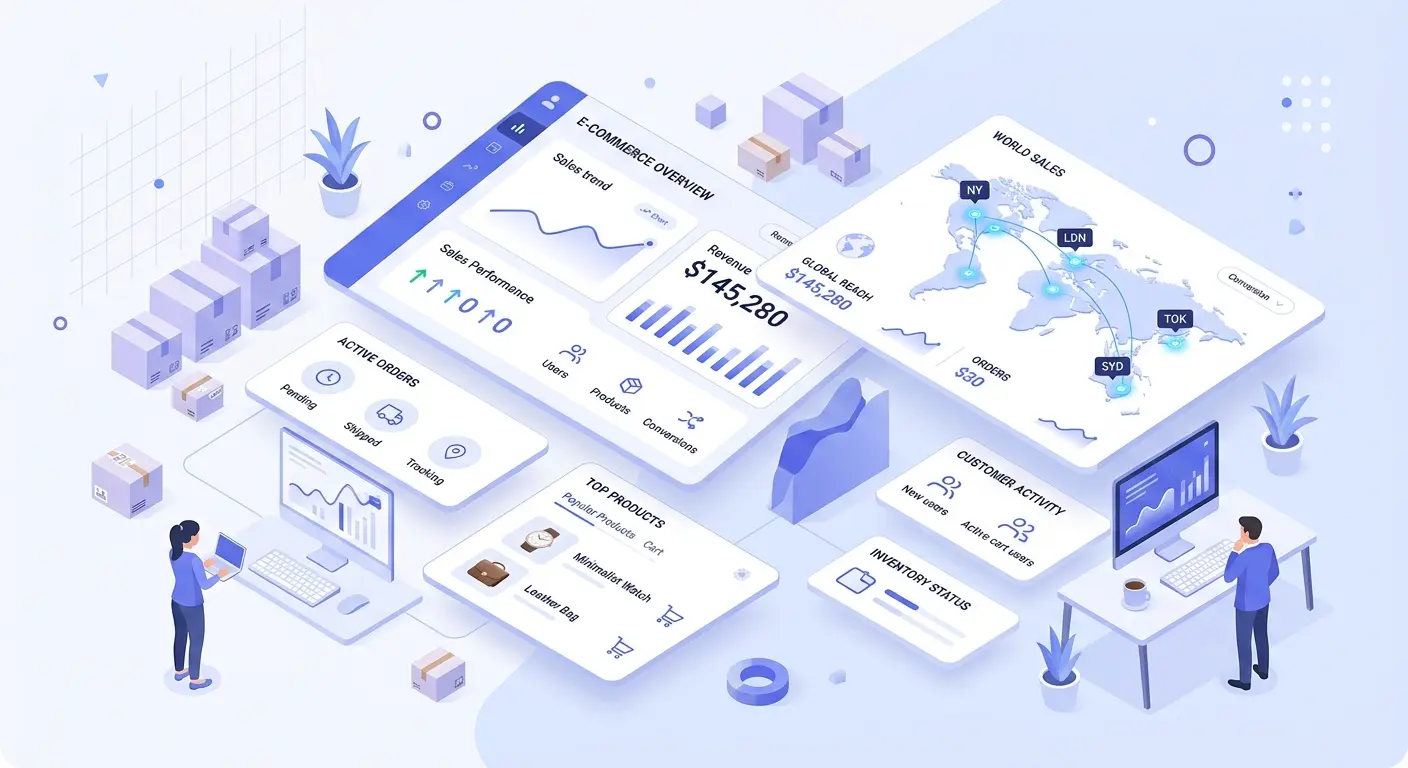 Digital commerce workspace illustration